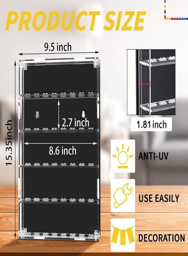 Lineshading Minifigures Display Case Wall Mounted with Built in Stands for 40 Figurines Clear Acrylic Showcase for Mini Figures 5 Tier Display Case for Mini Toys with Mounting Accessories - Image 2